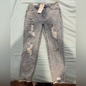 Tinseltown Blue Straight Leg Distressed Jeans The Mom Jean